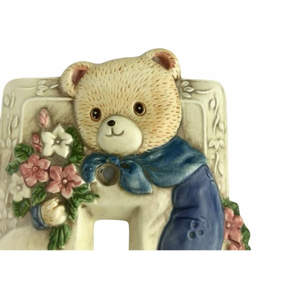 Single Wall Light Switch Cover Plate Bear in Blue - Picture 2 of 6